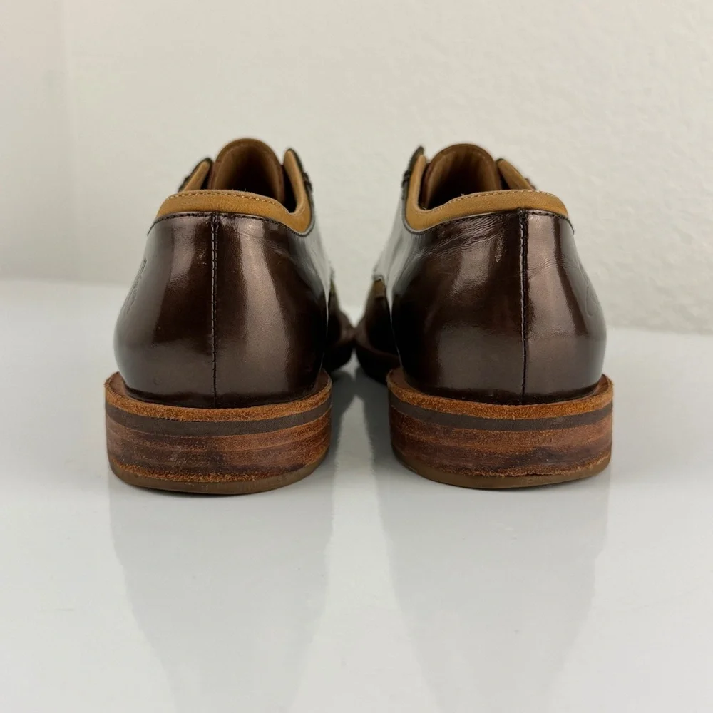 John Fluevog Brown and Dark Brown Leather Slip-On Shoes